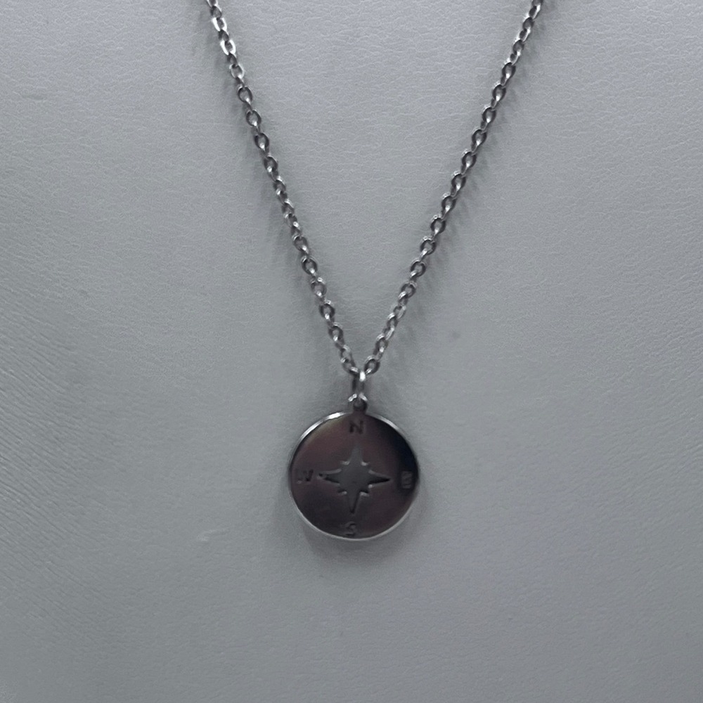 Sterling Silver Compass Pendant Star Medallion North South East West  Necklace